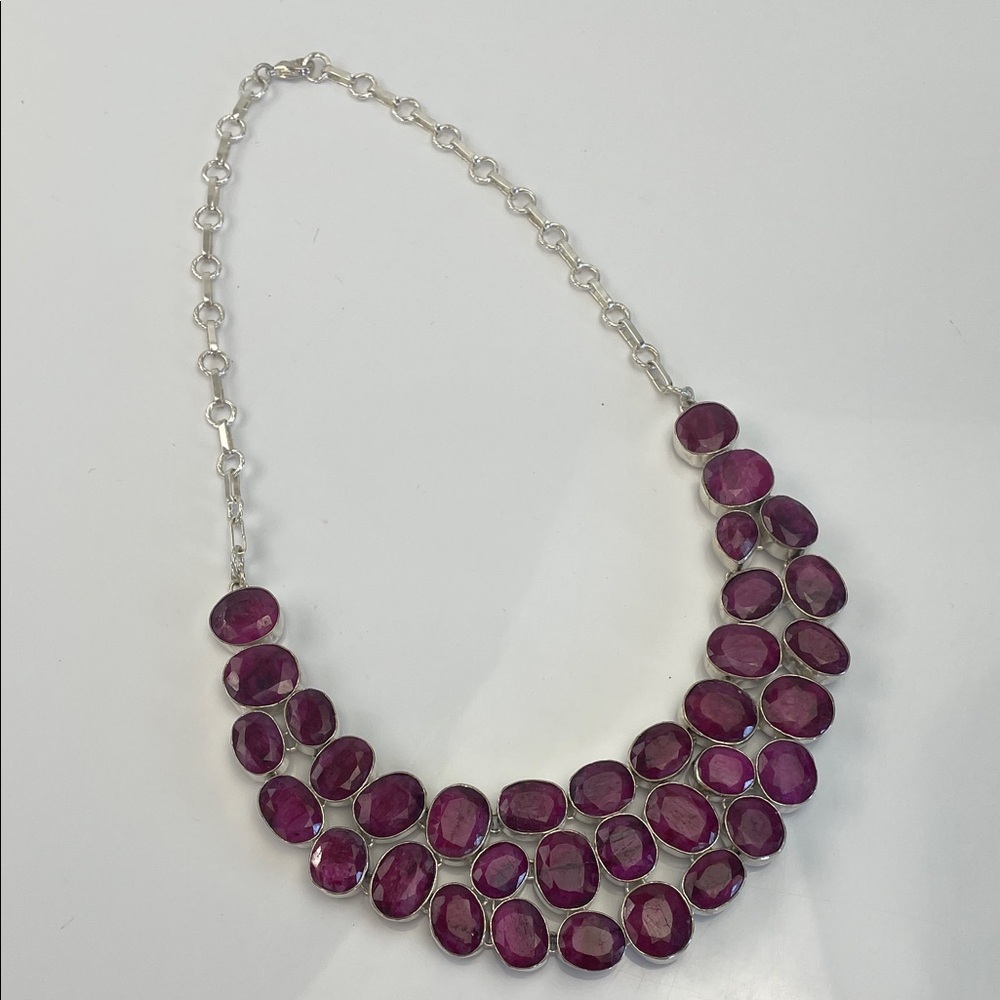 Women's Statement Ruby-Red Gemstone Collar Neckla… - image 3